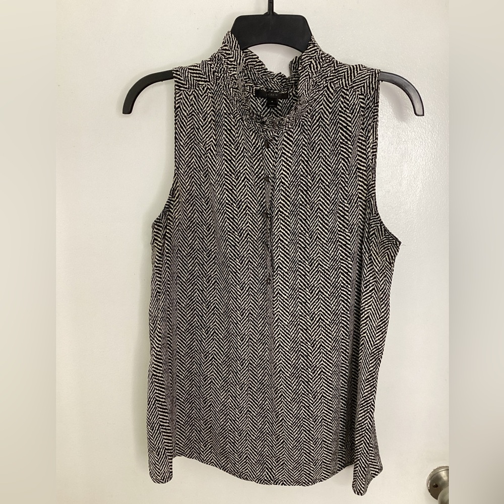 J. Crew Black and White Sleeveless Chevron Print Blouse 6